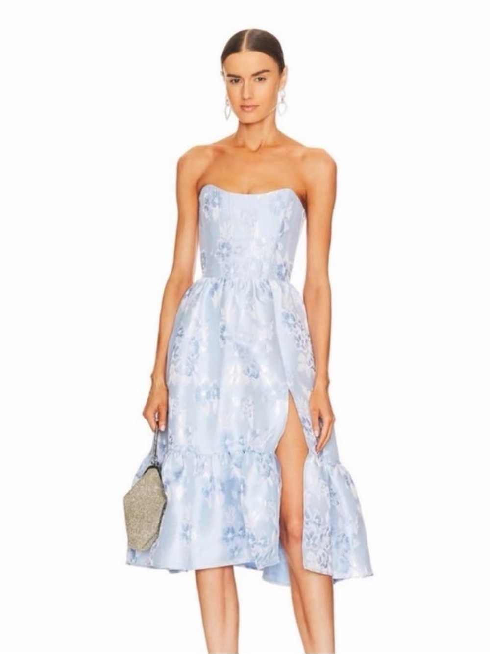 V. Chapman Powder Blue Floral Strapless Party Dress - Picture 2 of 5
